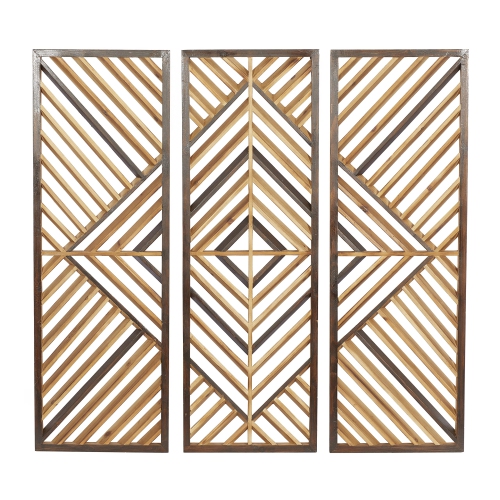 Deco 79 Wood Geometric Slatted Design Wall Decor, Set of 3 12"W, 35"H, Brown