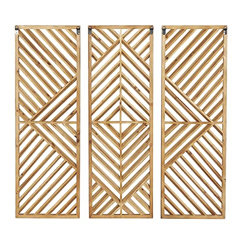 Deco 79 Wood Geometric Slatted Design Wall Decor, Set of 3 12"W, 35"H, Brown