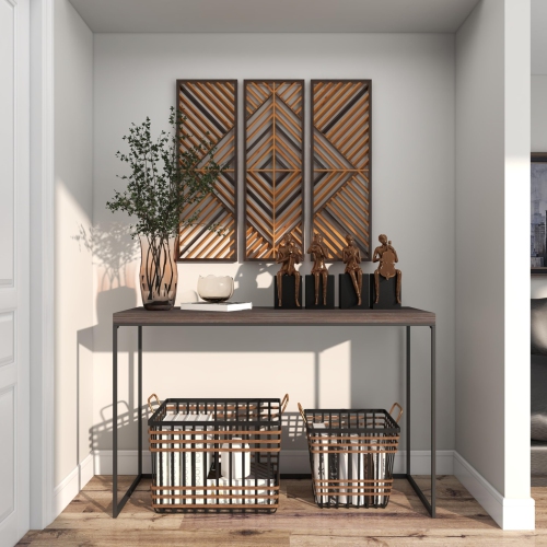 Deco 79 Wood Geometric Slatted Design Wall Decor, Set of 3 12"W, 35"H, Brown