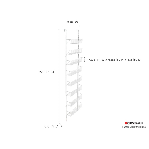 ClosetMaid – Organisateur de panier à 8 niveaux pour porte et mur à 97535 niveaux, 18&nbsp;po, blanc