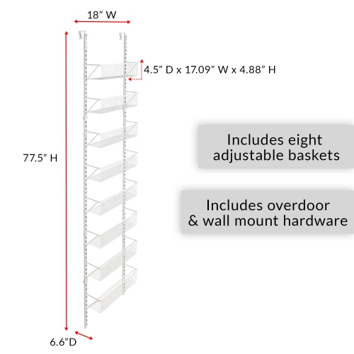 ClosetMaid – Organisateur de panier à 8 niveaux pour porte et mur à 97535 niveaux, 18&nbsp;po, blanc