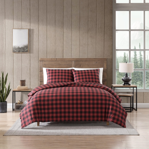EDDIE BAUER  210704 Mountain Plaid Comforter Set, Full/queen, Scarlet In Red