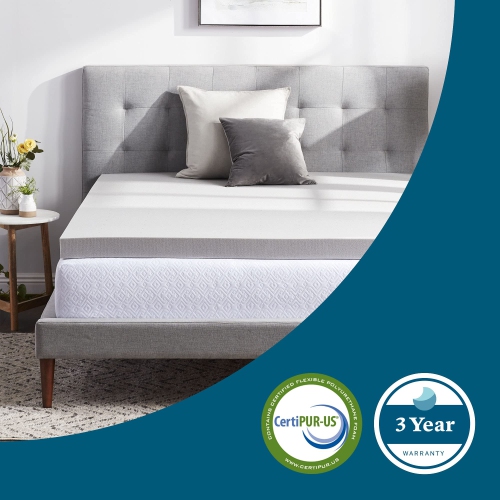 Lucid 3 Inch Bamboo Charcoal Memory Foam Mattress Topper, Queen