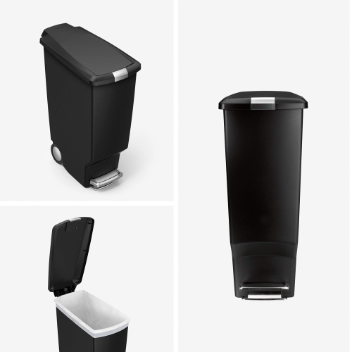 simplehuman 40 Liter / 10.6 Gallon Slim Kitchen Step Trash Can With Secure Slide Lock, Black Plastic