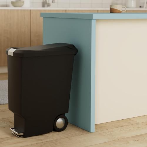 simplehuman 40 Liter / 10.6 Gallon Slim Kitchen Step Trash Can With Secure Slide Lock, Black Plastic