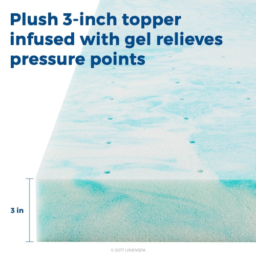 Linenspa 3 Inch Memory Foam Mattress Topper, Gel Swirl Memory Foam Queen, CertiPUR-US Certified