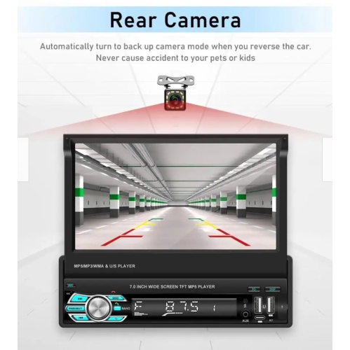 Chaîne stéréo d'auto à écran tactile rétractable de 7&nbsp;po avec CarPlay sans fil, Android Auto et caméra de recul