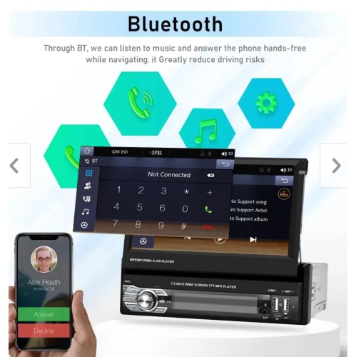 Chaîne stéréo d'auto à écran tactile rétractable de 7&nbsp;po avec CarPlay sans fil, Android Auto et caméra de recul