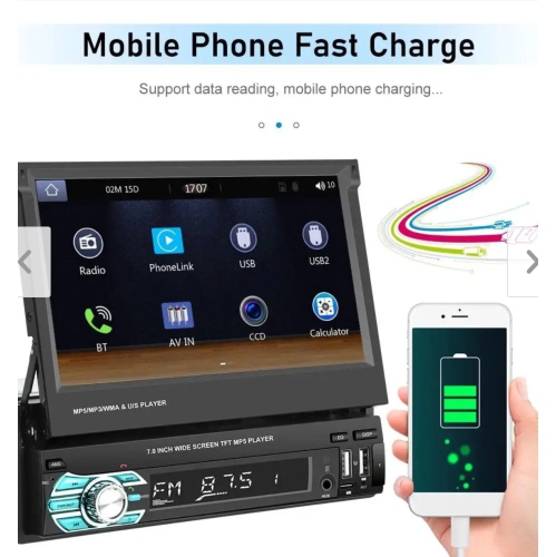 Chaîne stéréo d'auto à écran tactile rétractable de 7&nbsp;po avec CarPlay sans fil, Android Auto et caméra de recul