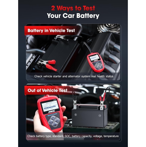 12V Car Battery Tester - Digital Automotive Batteries & Alternator Diagnostic Tool, 100-2000 CCA Load Capacity, Charging & Cranking Analysis for