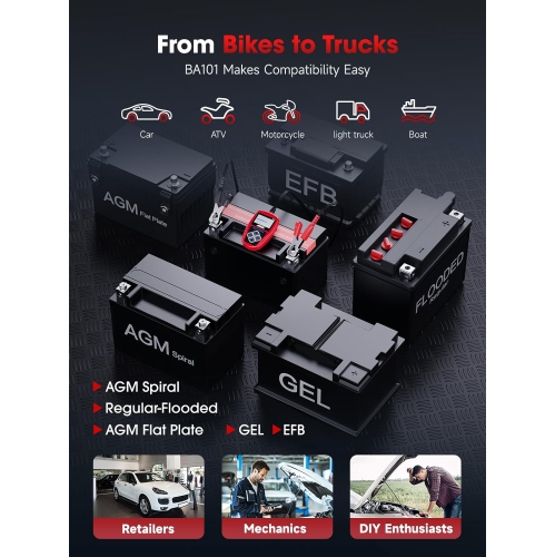 12V Car Battery Tester - Digital Automotive Batteries & Alternator Diagnostic Tool, 100-2000 CCA Load Capacity, Charging & Cranking Analysis for