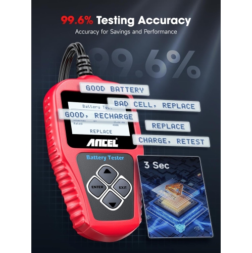 12V Car Battery Tester - Digital Automotive Batteries & Alternator Diagnostic Tool, 100-2000 CCA Load Capacity, Charging & Cranking Analysis for