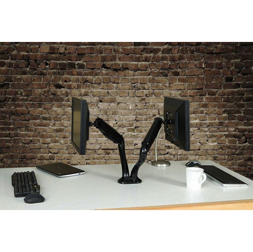 Support de bureau universel à deux bras à ressort à gaz DM-1327&nbsp;deniers de Boost Industries pour moniteurs et téléviseurs à écran plat de 13 à