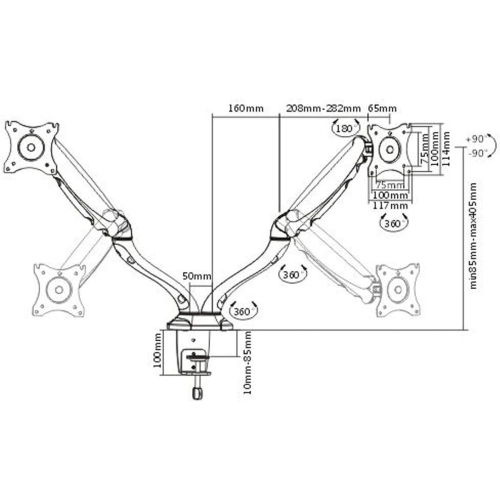 Support de bureau universel à deux bras à ressort à gaz DM-1327&nbsp;deniers de Boost Industries pour moniteurs et téléviseurs à écran plat de 13 à