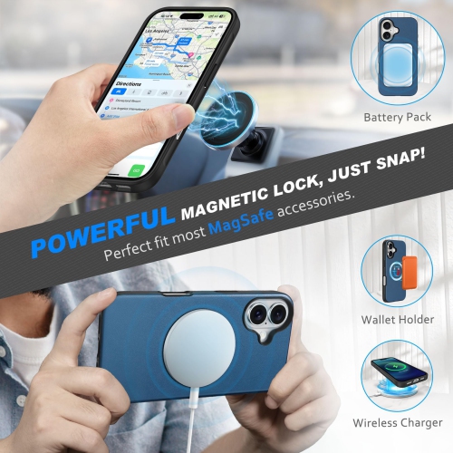 iPhone 16 Plus 6.7-inch, Genuine Leather Detachable Wireless Charging Folio Magnetic Kickstand RFID Blocking Card Slots Cover Compatible with iPhone