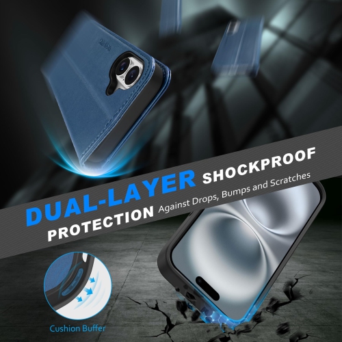 iPhone 16 Plus 6.7-inch, Genuine Leather Detachable Wireless Charging Folio Magnetic Kickstand RFID Blocking Card Slots Cover Compatible with iPhone