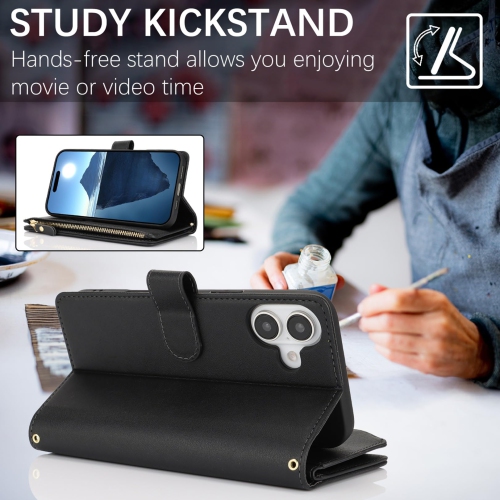 iPhone 16 Plus 5G Phone Case Wallet for Women with Strap,Crossbody Shoulder Lanyard Wallet Case for iPhone 16 Plus with Card Holder,Zipper Pocket PU