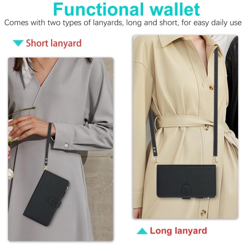 iPhone 16 Plus 5G Phone Case Wallet for Women with Strap,Crossbody Shoulder Lanyard Wallet Case for iPhone 16 Plus with Card Holder,Zipper Pocket PU