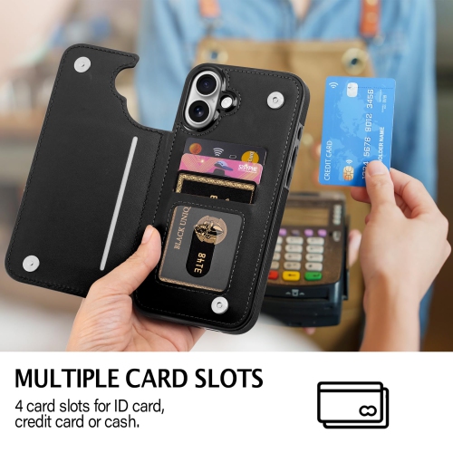 iPhone 16 Plus, Soft PU Leather Case with Card Holder Kickstand Slim Protective Flip Cover for iPhone 16 Plus 6.7 Inch