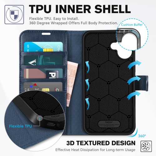 iPhone 16 Plus 6.7", TPU Shockproof Inner , Kickstand PU Leather RFID Blocking 4 Card Holder Magnetic Stand Protective Cover Compatible with iPhone