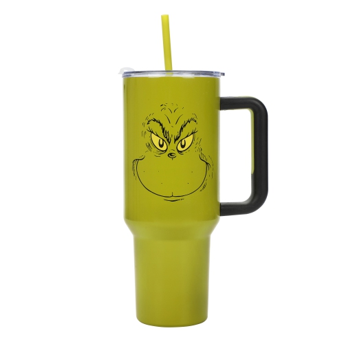 BIOWORLD  The Grinch Big Face 40OZ Stainless Steel Tumbler With Handle And Straw