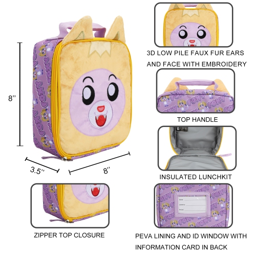 LankyBox Fuzzy Face 3-D Ears Kids Lunch Bag