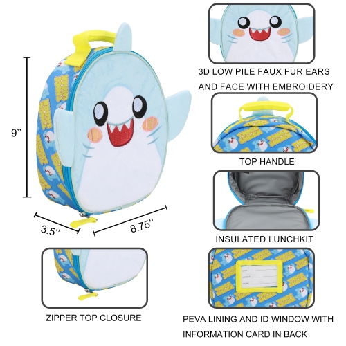 LankyBox Fuzzy Face 3-D Ears Kids Lunch Bag