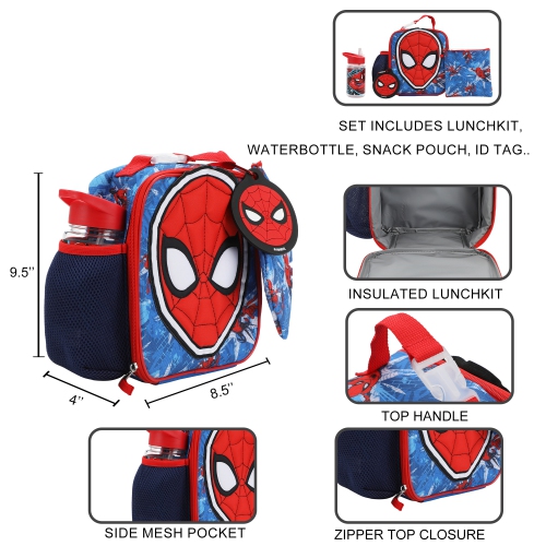 Spider-Man Kids 4 Piece Insulated Lunch Bag Set