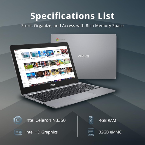 Open Box - ASUS Chromebook C223 11.6" HD Laptop for Business & Students, Intel Celeron N3350, 32GB eMMC, 4GB RAM, Intel HD Graphics, 720P Camera,
