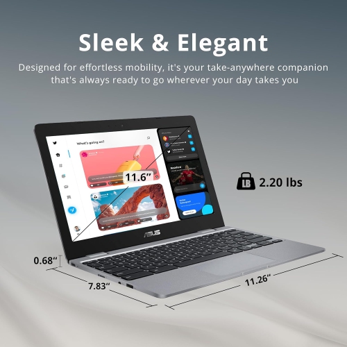 Open Box - ASUS Chromebook C223 11.6" HD Laptop for Business & Students, Intel Celeron N3350, 32GB eMMC, 4GB RAM, Intel HD Graphics, 720P Camera,