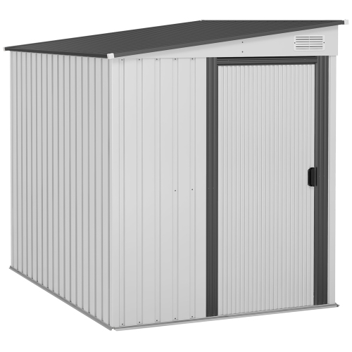 Outsunny 5 x 7FT Lean to Outdoor Storage Shed with Foundation Kit, Metal Garden Shed with Adjustable Shelves, Sliding Door, Vents, Hooks for