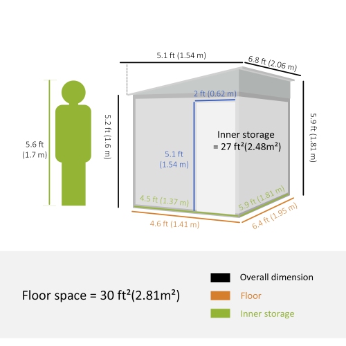 Outsunny 5 x 7FT Lean to Outdoor Storage Shed with Foundation Kit, Metal Garden Shed with Adjustable Shelves, Sliding Door, Vents, Hooks for