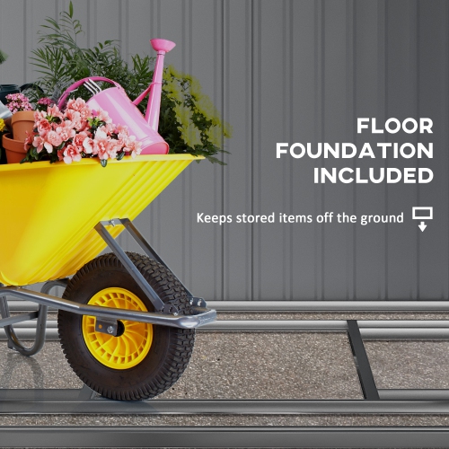 Outsunny 5 x 7FT Lean to Outdoor Storage Shed with Foundation Kit, Metal Garden Shed with Adjustable Shelves, Sliding Door, Vents, Hooks for