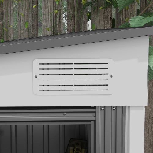 Outsunny 5 x 7FT Lean to Outdoor Storage Shed with Foundation Kit, Metal Garden Shed with Adjustable Shelves, Sliding Door, Vents, Hooks for