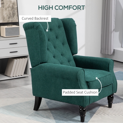 HOMCOM Fabric Accent Chair, Button Tufted Armchair, Upholstered Modern Living Room Chair, Wingback Chair with Wood Legs, Rolled Arms, Thick Padding