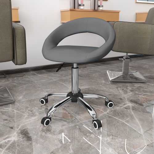 HOMCOM Modern Hydraulic Moon Salon Stool Rolling Swivel Chair Massage Spa Tattoo Pub Bar Stool, Grey