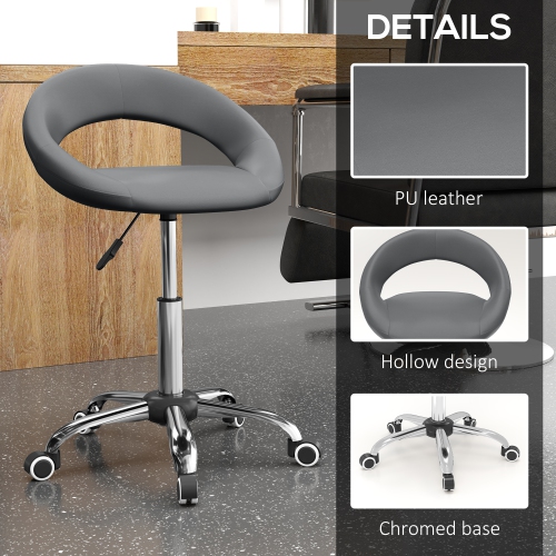 HOMCOM Modern Hydraulic Moon Salon Stool Rolling Swivel Chair Massage Spa Tattoo Pub Bar Stool, Grey