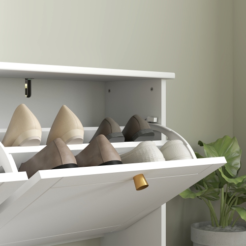 HOMCOM Narrow Shoe Cabinet with 4 Flip Drawers, Modern Shoe Storage Cabinet with Adjustable Shelves for Entryway, Hallway, Holds 16 Pairs of Shoes,