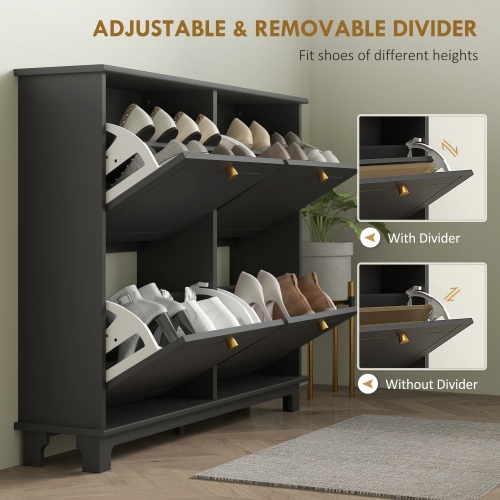 HOMCOM Narrow Shoe Cabinet with 4 Flip Drawers, Modern Shoe Storage Cabinet with Adjustable Shelves for Entryway, Hallway, Holds 16 Pairs of Shoes,