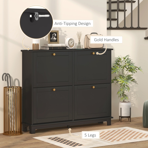 HOMCOM Narrow Shoe Cabinet with 4 Flip Drawers, Modern Shoe Storage Cabinet with Adjustable Shelves for Entryway, Hallway, Holds 16 Pairs of Shoes,