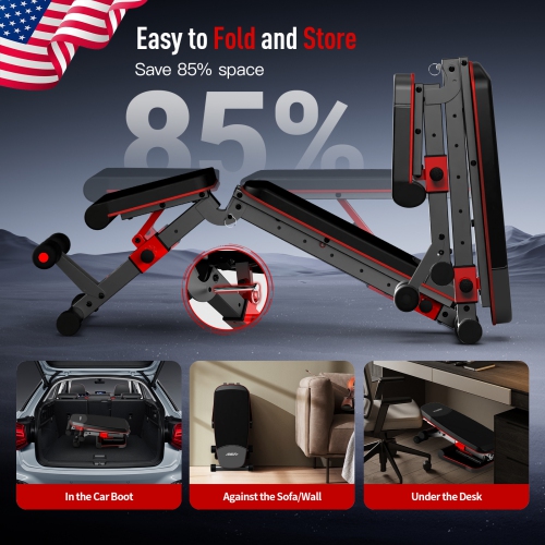 HARISON – Banc d'exercice réglable avec extension des jambes et coussin de flexion, banc d'exercice incliné plat et décliné pour entraînement à