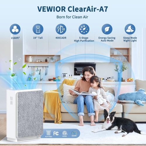 Purificateurs d'air VEWIOR pour la maison Grande pièce jusqu'à 2160&nbsp;pi², purificateur d'air HEPA H14, purificateur d'air haute efficacité