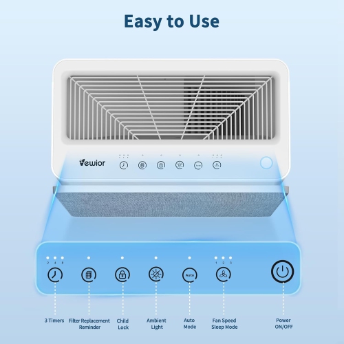 Purificateurs d'air VEWIOR pour la maison Grande pièce jusqu'à 2160&nbsp;pi², purificateur d'air HEPA H14, purificateur d'air haute efficacité