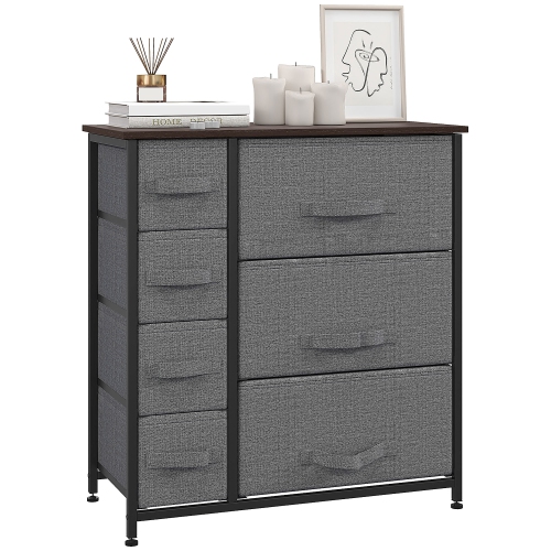 HOMCOM Dresser for Bedroom with 7 Drawers, Chest of Drawers with Metal Frame, Closet Fabric Dresser for Living Room, Entryway, Hallway, Dark Grey