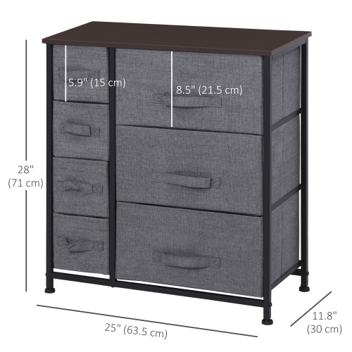 HOMCOM Dresser for Bedroom with 7 Drawers, Chest of Drawers with Metal Frame, Fabric Dresser for Living Room, Entryway, Hallway, Dark Grey