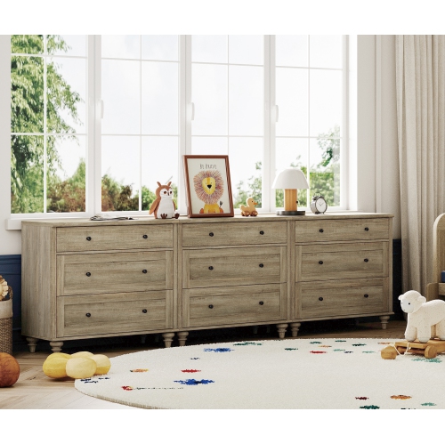 WAMPAT  Dresser for Bedroom \w 9 Drawers Kids Dressers \w Wide Chest Of Drawers, Wooden Closet Storage Organizer, Large Wood Dressers for Living