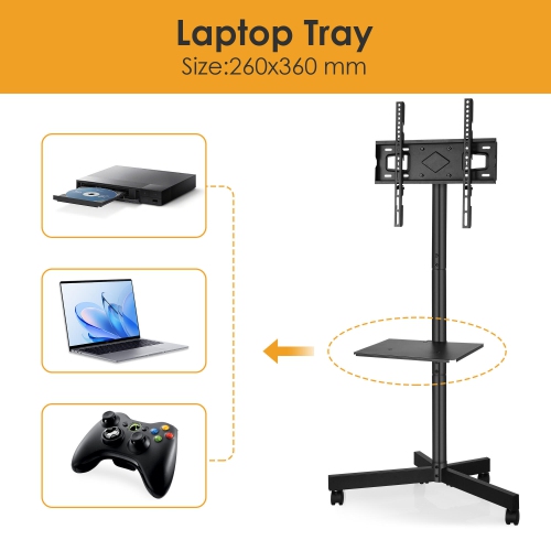 TV Stand Cart for 26"-60" Screens, Mobile TV Floor Stand with Laptop Tray Hold up to 88lbs and Max VESA 400x400mm