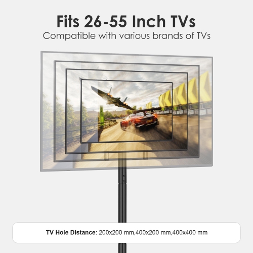 TV Stand Cart for 26"-60" Screens, Mobile TV Floor Stand with Laptop Tray Hold up to 88lbs and Max VESA 400x400mm