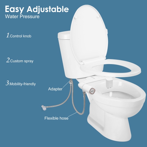 Ultra-Slim Tolilet Bidet Attachment, Dual Nozzle Hygienic Self-Cleaning Nozzle Toilet Bidet with Adjustable Water Pressure