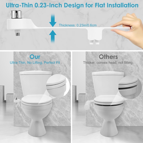 Dual Nozzle Toilet Bidet Attachment Non-Electric Self-Cleaning, Ultra-Thin 0.23-Inch Design, Adjustable Water Pressure for Rear & Feminine Wash